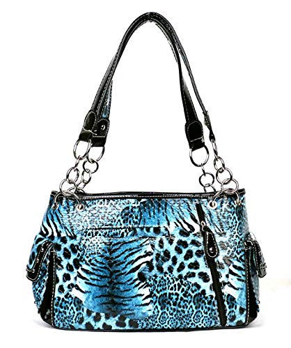 Western Cross Leopard Handbag Rhinestone Pocket Purse With Matching Wallet (BLUE)4