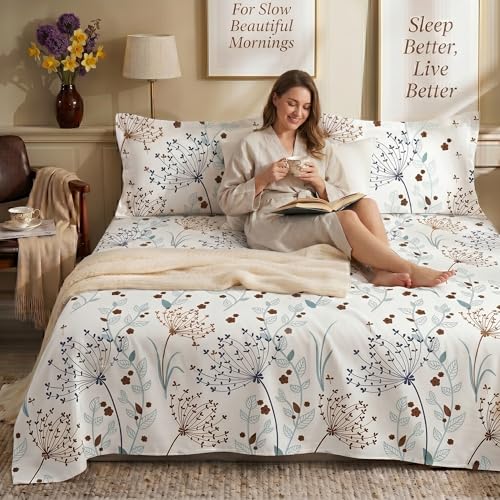 Image of BSB HOME 240 TC Cotton Bedsheet with 2 Pillow Covers, Soft Breathable Floral King Size Flat Bed Sheet - 90 x 100 Inches (228 x 254 cm) (Steel Blue)