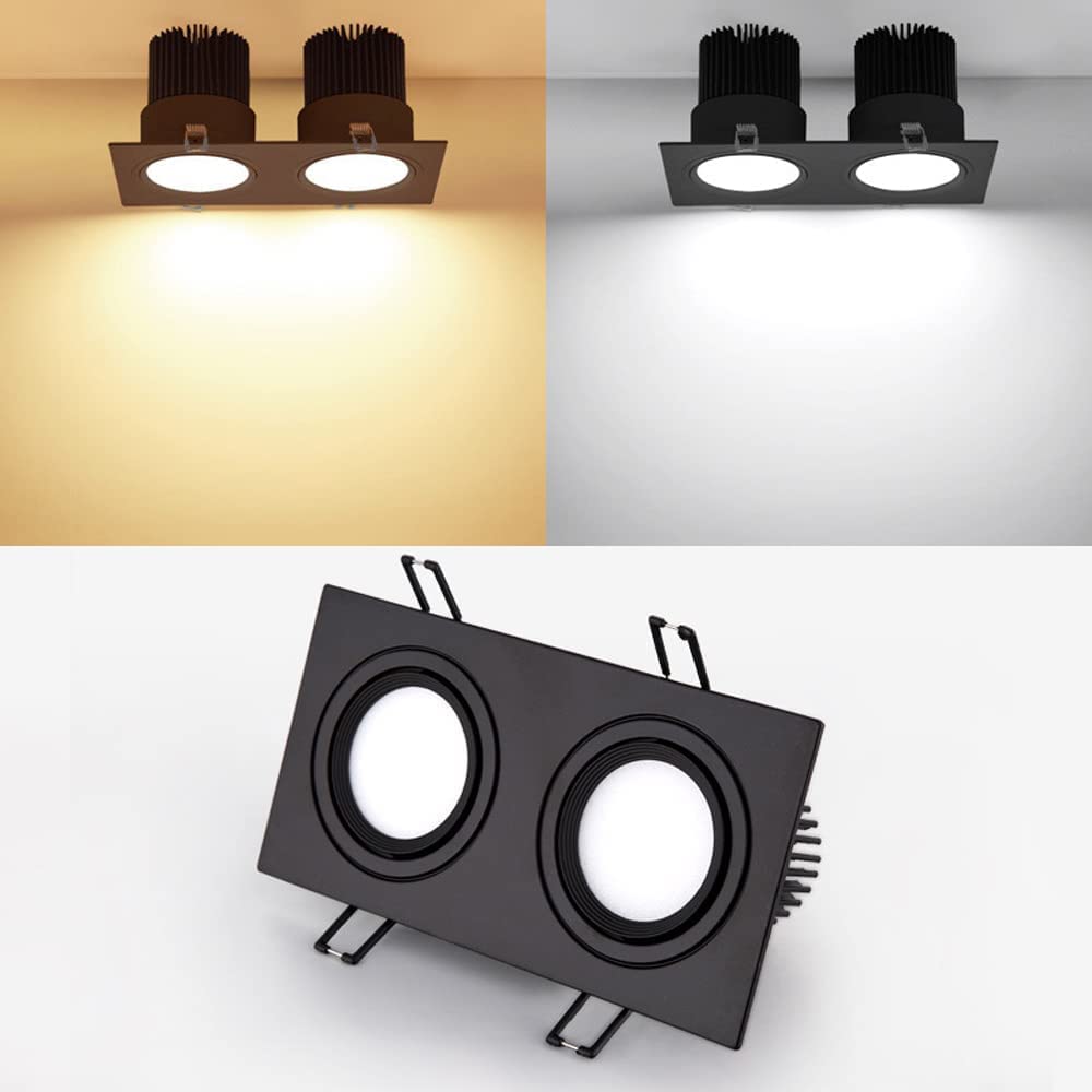 Faretto da Incasso retrofit a LED ad Angolo Regolabile,Confezione da 6,luci da Incasso a 2 Teste girevoli Nere 10W,14W,20W,30W,40W,60W Lampada a Sospensione cardanica,faretti Quadrati