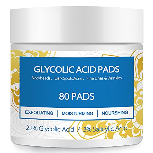 Glycolic Acid Pads,Beylor Salicylic Acid Pads Face Exfoliating 80 Count,Glycolic Acid Peel for Anti-Aging,Pores, Acne Scars, Fine Wrinkles,Wrinkles,Dark Spot Blackhead Remover,22%Glycolic Acid +3%Salicylic Acid (80)