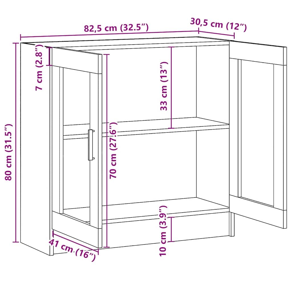 Szafka z witryną dąb Sonoma 82,5 x 30,5 x 80 cm materiał drewnopochodny ze szklanymi drzwiami do salonu, gabinetu, biura, segregatora i dekoracji