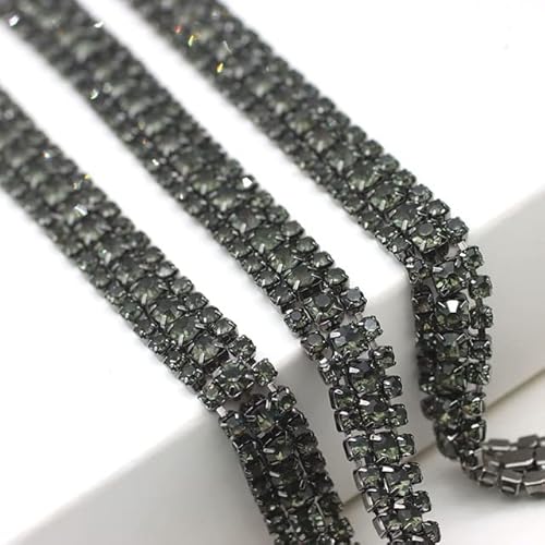1 Yard 3 Reihen Kristall + Farbe AB Strass Cup Kette Silber Basis mit Klaue Kleid Dekoration Trim Applikationen zum Aufnähen Kleidersäcke-schwarz grau Cover