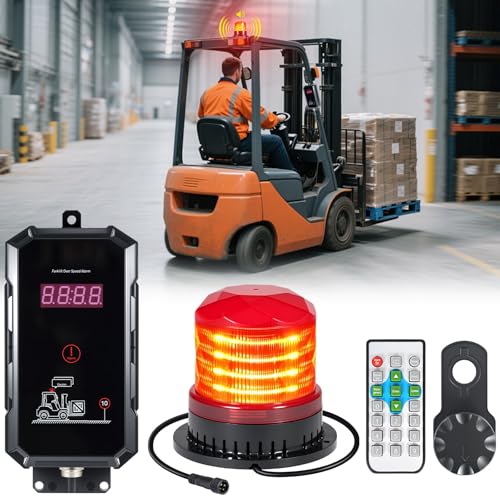 eTzone Speed Limit Alarm for Forklift with Remote Overspeed Alarm Siren Horn 115dB, Forklift Speed Limiter Warning Light for Industrial Safety System, IP65 Waterproof, DC 12-48V