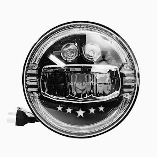 Image of Smart LED 7inch HJG Headlight with 3 in 1 Yellow, White, Blue Light DRL -12V Korean LED Compatible with Royal Enfield All Models, Thar, Gypsy