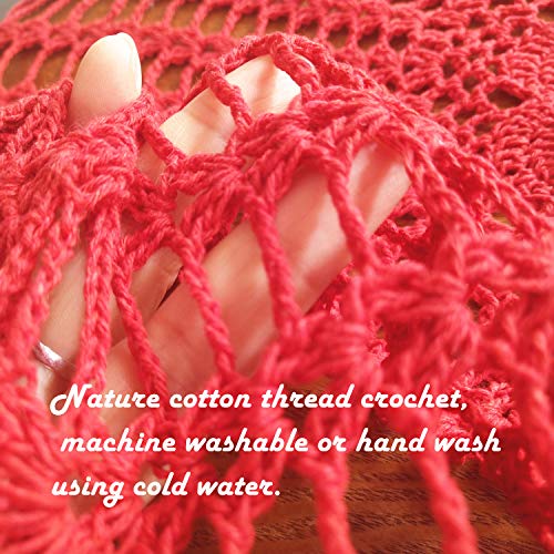 Ustide Red Round Handmade Crochet Pineapple Floral Lace Table Cloth Doily Handcrochet Tablecloth, 31.5 Inch #TOP4