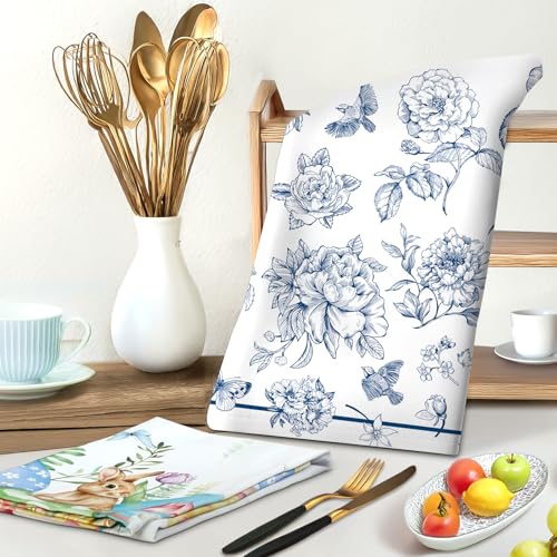 Arquiel 4 Piezas Paños de Cocina Chinoiserie Floral Algodón Toallas de Cocina Pájaro y Absorbentes Toallas de té y Toallas de Barra, 48 x 70 CM - imagen 2