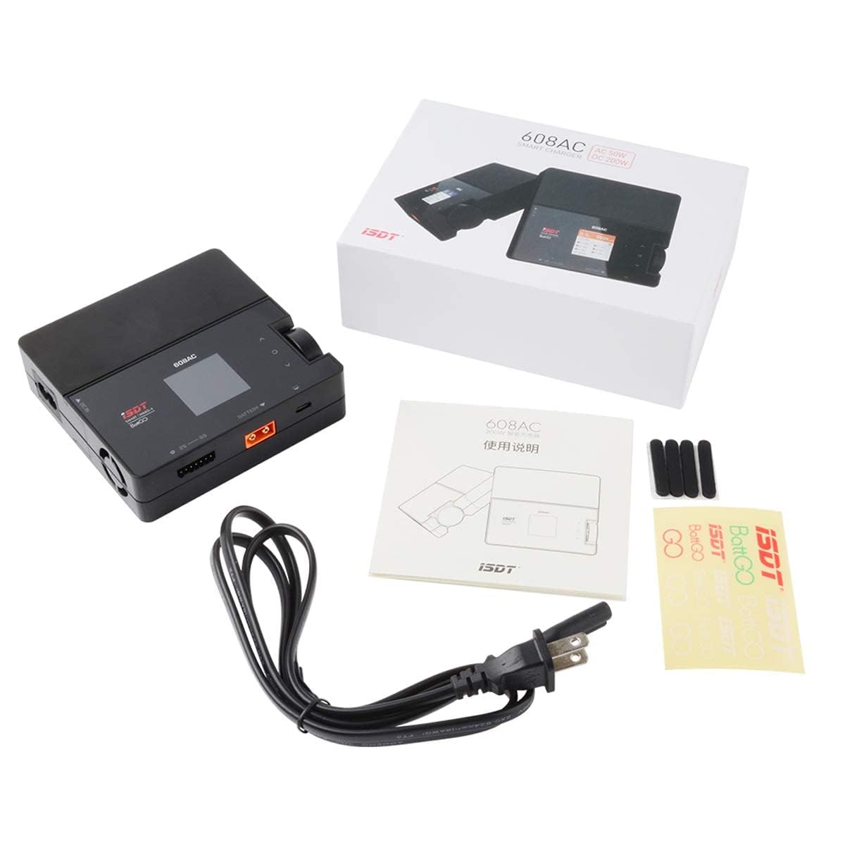 ISDT 608AC Lipo ładowarka, 50 W/DC, 200 W, Dual Mode RC ładowarka ze zdejmowanym zasilaczem, inteligentna ładowarka do Life, Lilon, LiPo, LiHv 1-6S/Pb 1-12S/NiMH 1-16S akumulatory z funkcją
