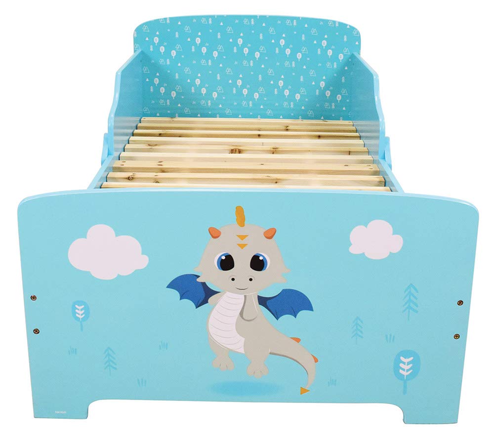 Fun House 713303 Leon Le Dragon Lit pour Enfant 140 x 70 cm avec sommier à Lattes sans Matelas, 1 Personne, Bleu