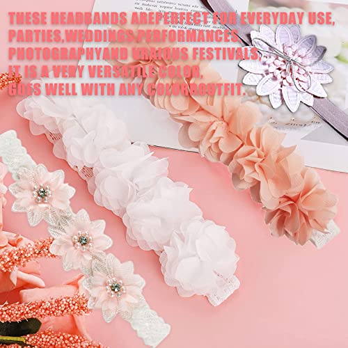 Baby Headband,4PCS Cute Pink White Baby Girl Flower Headbands,Floral Baby Elastic Hair Bands Hair Accessories for Newborns Infants Toddlers Girls Kids Photography (Baby Headband A) - Image 2