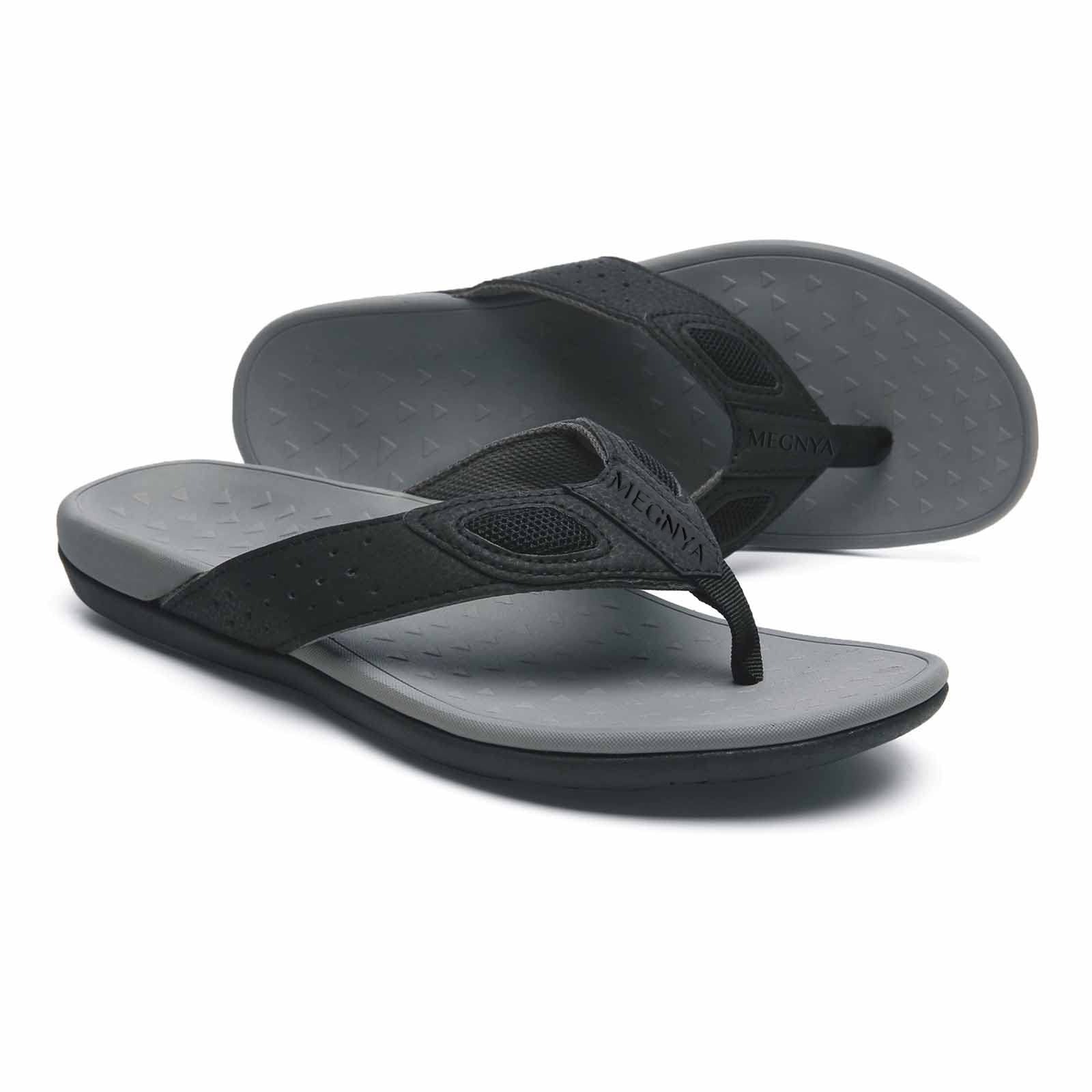 MEGNYA Mens Orthopedic Flip Flops for Plantar Fasciitis, Athletic Toe-Post Sandals with Arch Support, Comfort Walking Thong Slippers for Sport
