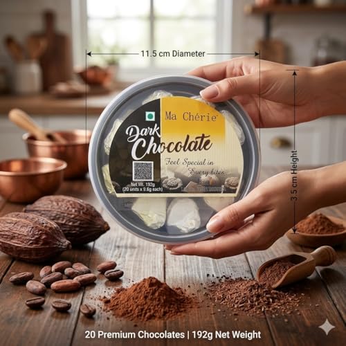 Image of Ma Cherie 70% Cocoa Artisan Chocolate Premium | Handcrafted Dark Chocolate Bites - 192g (20 Units x 9g Each) | Combo of 2 Premium Box Pure & Nut-Free | Ideal Gift for Corporate & Occasions