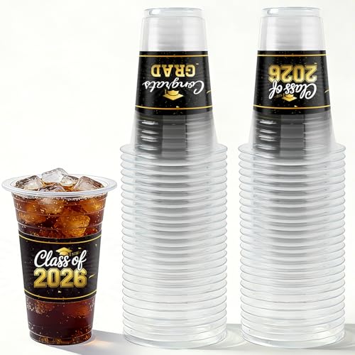 HongyiTime 50 Pack 16 oz Graduation Cups Class of 2026 Graduates Disposable Tableware Set- Graduation Party Supplies & Favors