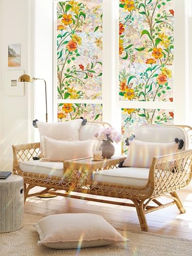 ZHMRROAD Window Privacy Film Stained Glass Rainbow Floral 17.5 x 118.1 inch - image 7