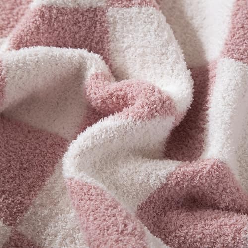 Image of Elegant Comfort Checkered Throw Blanket, Light Pink Super Soft Cozy Fluffy Warm Throw Blankets for Couch, Sofa, Chair, Bed, Camping, Picnic, Travel Lightweight Bed Blanket (50 inch x 70 inch)