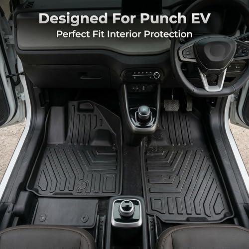 Image of EV MASTER Car Floor Mats for Tata Punch EV Hybrid (2026 Onwards) Complete Set | Waterproof | Anti-Slip | Luxury Premium Car Mat | Full Coverage | Custom Fitted Car Foot Mats (5D Black)