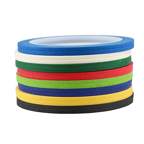 JINBING Cinta adhesiva de papel de colores para pintar y dibujar y bricolaje, arte de uñas y hacer patrones, cinta de drapeado de 1/8 pulgadas x 16