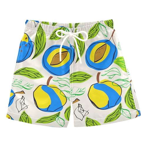 DOMIKING Plum Leaves Beige Boys' Pull On Swim Trunks Quick Dry Boardshorts with Mesh Lining for Child Boy M