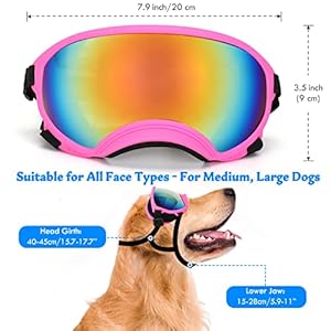 Large Dog Sunglasses Dog Goggles Pet Glasses Pet Eyewear with Adjustable Strap,Glasses for Medium Large Dog Swimming Skating Glasses UV Proof Windproof Dustproof