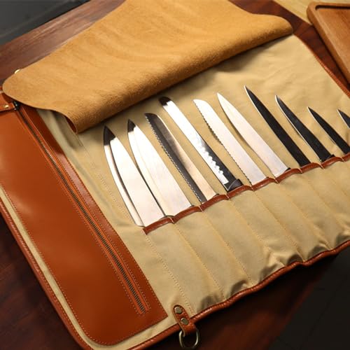 WESSLECO Chef Knife Set With Leather Roll Bag Microfiber Leather Knife Carrier Stores 10 Knives Portable Chef Knife Case,Knives Not Included,Black - Image 6