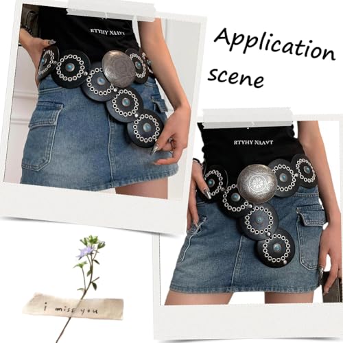 Black Western Pu Leather Belt Wide Vintage Boho Hollow Oval Cowboy Disc Fashion Waist Chain Belts with Alloy Buckles for Women Dress Jeans Costumes Party Club Cosplay Accessories4