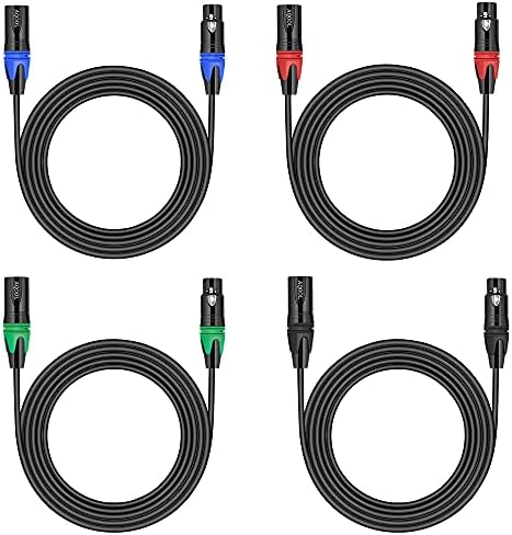 6FT XLR Cables, AQOOL Microphone Cable, Gold-Plated 3 Pin Mic Cables XLR Male to Female Mic Cord Colored Connectors XLR Patch Cables, Ideal for Microphone Audio Mixer Stage Light (4 Pack)
