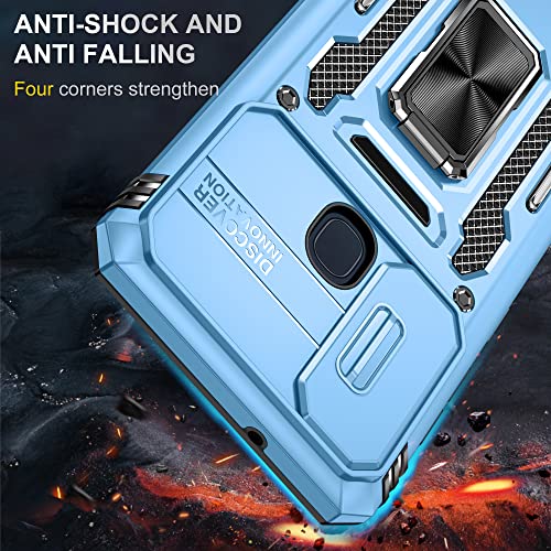 Image of Slide Camera Cover with Ring Holder Mobile Phone Case Cover for Samsung Galaxy A21S (Blue)