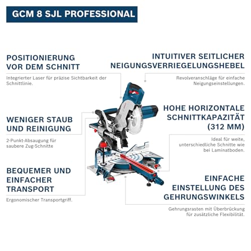 Bosch Professional Kappsäge GCM 8 SJL (1600 Watt, Sägeblatt-Ø: 216 mm, im Karton)
