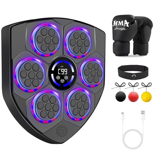JUOIFIP Maquina de Boxeo Musical para Niños y Adultos, Equipo de Boxeo Inteligente con Bluetooth y Guantes de Boxeo, Máquina de Boxeo Electrónica Montada en la Pared para Inicio Gimnasio Entrenamiento