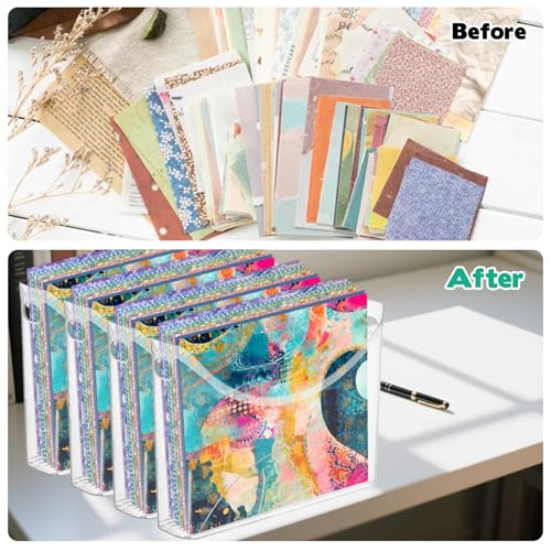 Image of Rainmae 4 Pack Scrapbook Paper Storage Organizer with Handle Plastic Scrapbook Storage Bin Holds 12x12 Inch Craft Papers Books, Vinyl Sheets, Cardstocks for Home Office Garage Tabletop Organization
