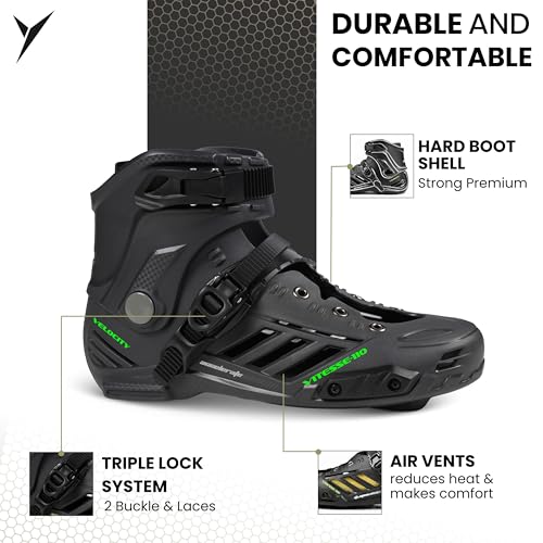 Image of Jaspo Vitesse-110 Inline Shoe Skates 3 Wheels Inline 110mm Roller Skates Blades for Adult Women Men (Medium, Black)
