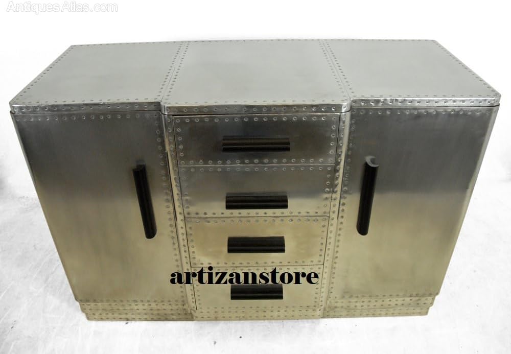 ARTIZANSTORE Aluminium Aviator 2 Door Sideboard End Table Design Side Table Living Room Furniture Decor