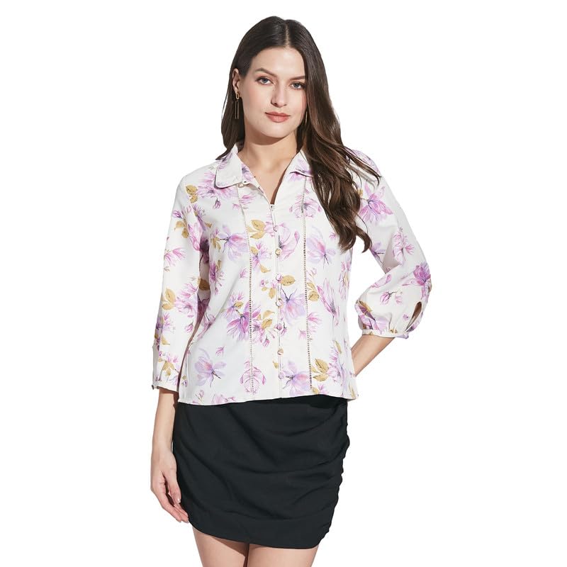 latin quarters Women Lilac Shirt Collar 3/4 Sleeve Floral Top-picture-30