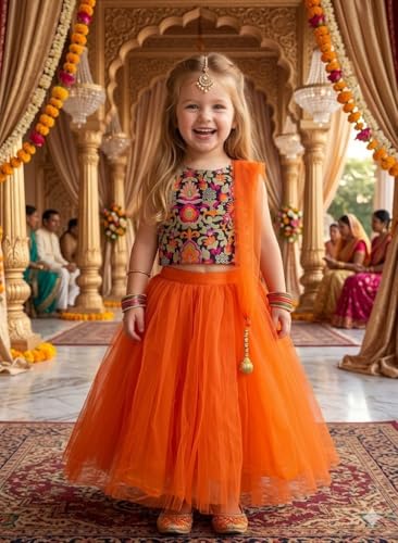 Image of A.T.U.N. (ALL THINGS UBER NICE) Girls Synthetic Readymade Lehenga Choli and Dupatta Set | Ethnic Wear Clothing Set for Festival Occasions