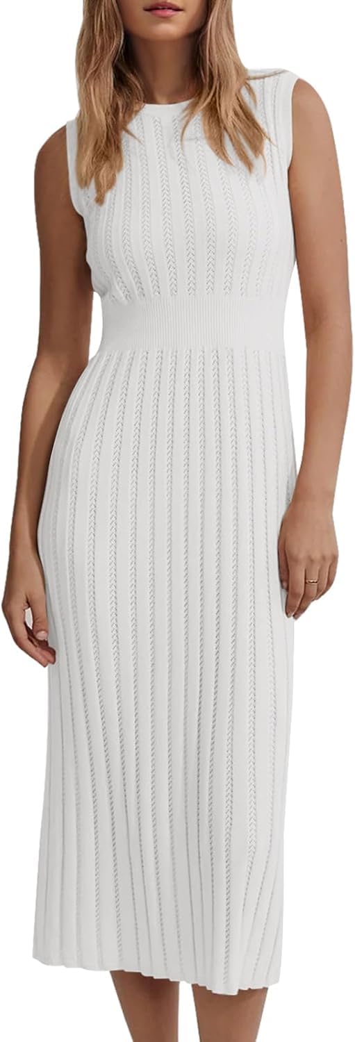 Saodimallsu Vestido de verano para mujer, sin mangas, vestido midi para playa, vestido de fiesta, vestido de fiesta, vestido de fiesta, vestido de punto, vestido informal