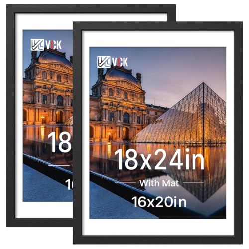 Image of VCK 18x24 Poster Frame with Plexiglass, Black Wood, 16x20 Mat, 2 Pack