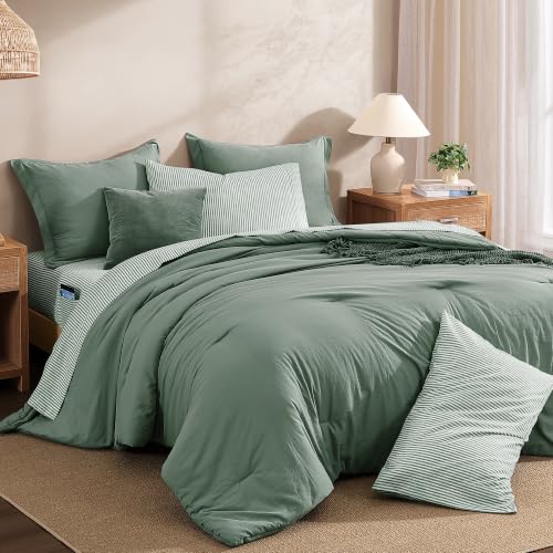 Image of Monbix Queen Comforter Set-7 Pieces Soft Bed in a Bag Queen Bedding Sets