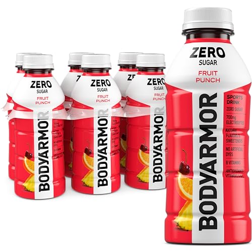 BODYARMOR ZERO Sugar Fruit Punch Electrolyte Drink Natural Flavors 16 Fl Oz Bottles (6 Pack) B Vitamins & Antioxidants Sugar Free Hydration