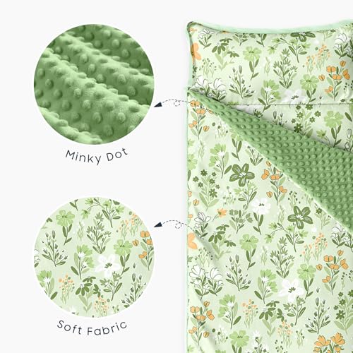 Image of Wake In Cloud - Toddler Nap Mat with Pillow and Minky Fleece Blanket, for Kids Girls Ages 3 Plus in Daycare Preschool Kindergarten, Roll Up Sleeping Bag, Floral Flowers