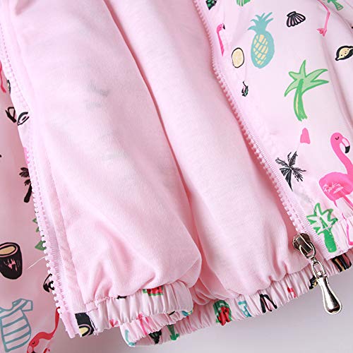 Feidoog Kids Baby Toddler Girls Cartoon Spring Fall Outerwear Windbreaker Zipper Hooded Jackets Coat,Pink Flamingo,4-5T thumb #5