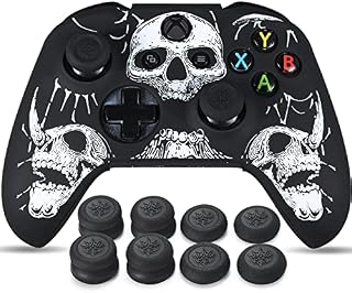 YoRHa Laser Carving Silicone Skin for Xbox One S/X Controller x 1(Red) with Pro Thumb Grips x 8