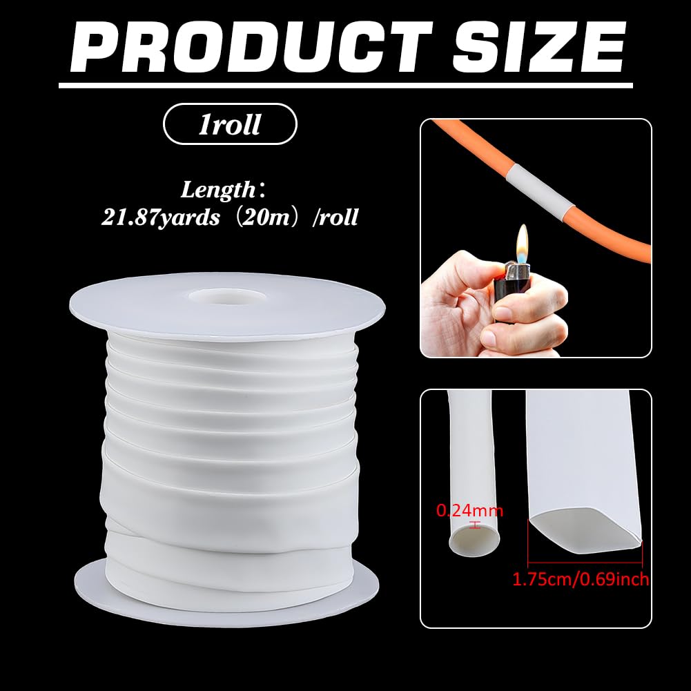 BENECREAT Tubo termorretráctil de 20 m, funda de aislamiento de alambre de polietileno, envoltura retráctil eléctrica de 17,5 mm de ancho para protección de cables y proyectos de bricolaje, color