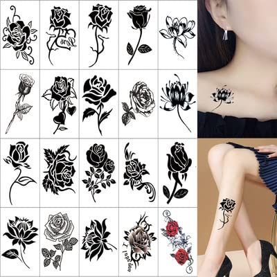 Miniatura 5 de Calcomanías para tatuajes de arte corporal para mujer, pegatina de tatuaje 3D de mariposa o rosa, flor, pluma, tatuaje impermeable, regalo de