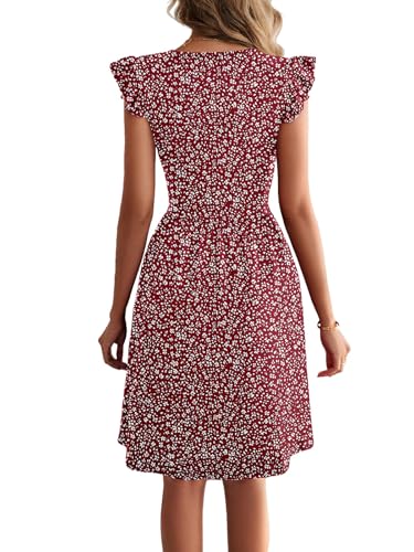 Image of HELYO Women's Summer Dresses Cute V Neck Ruffle Sleeve Cocktail Short Work Casual Dress with Pockets 648