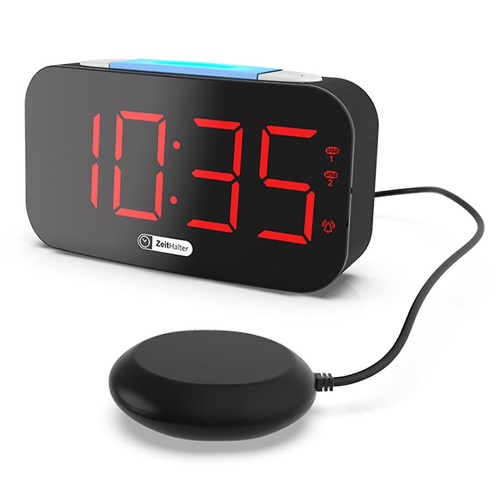 Extra lauter Wecker mit Bettschüttler, großes Display, vibrierend, Schlafzimmer, Digitaluhr, Dimmer, Nachtlicht, USB-Ladegerät
