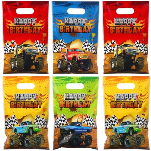 Pajean 48 Pieces Monster Truck Party Favor Bags Bulk Plastic Happy Birthday Truck Treat Goodie Bags for Kids Racing Themed Decorations Monster Birthday Party Supplies Packing 9.8 x 6.5 Inch