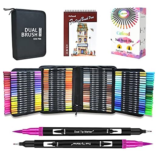 Ccfoud Rotuladores Punta Pincel 120 Colores Rotuladores Lettering Acuarelables Doble Punta , Dual Tip Brush Pen para Adultos Niños Caligrafía, Bocetos, Dibujo, Lettering, libros para colorear