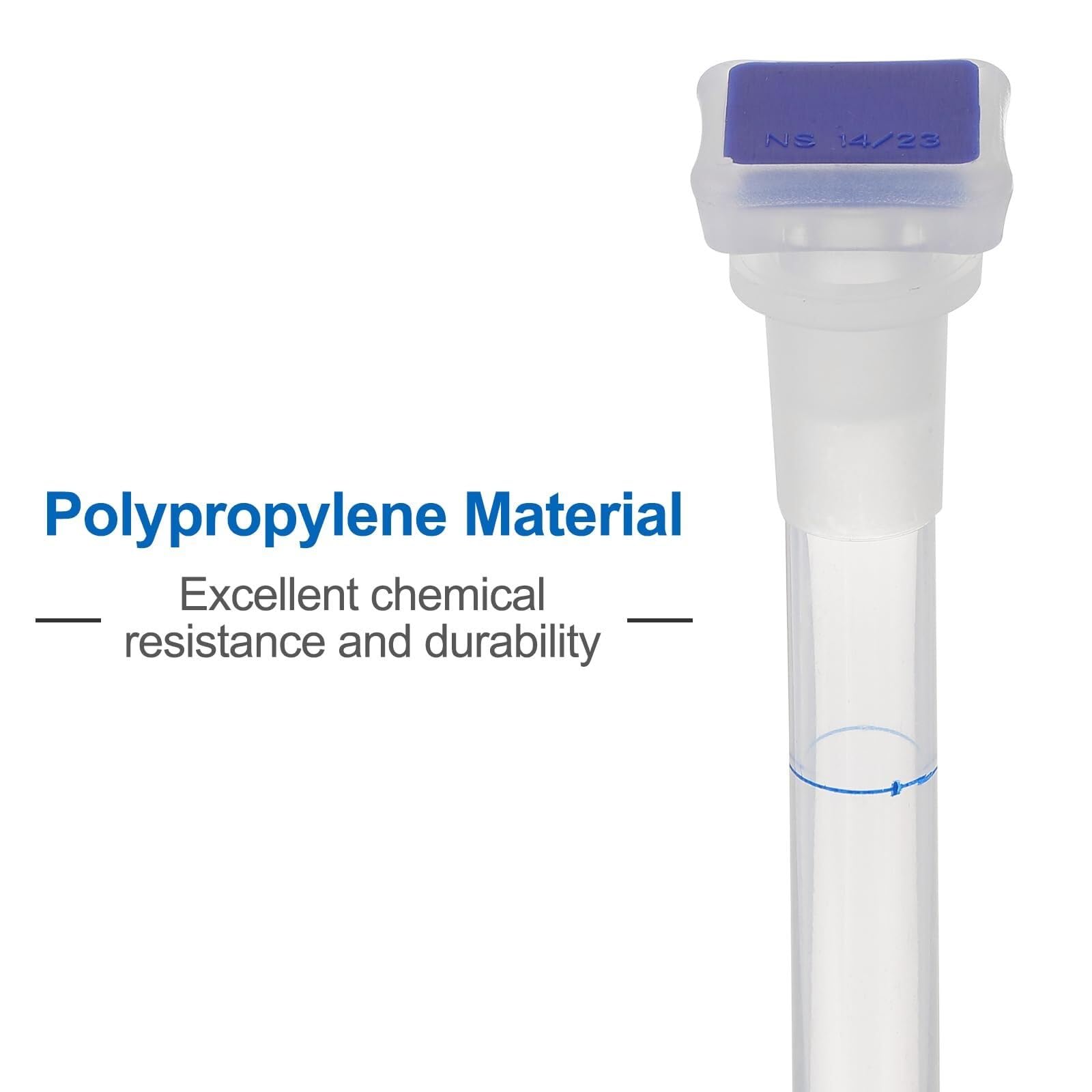 Matraz Aforado Polipropileno 250ml - Matraz de Medida Laboratorio Irrompible con Tapón y Graduación Azul(2,100ml)