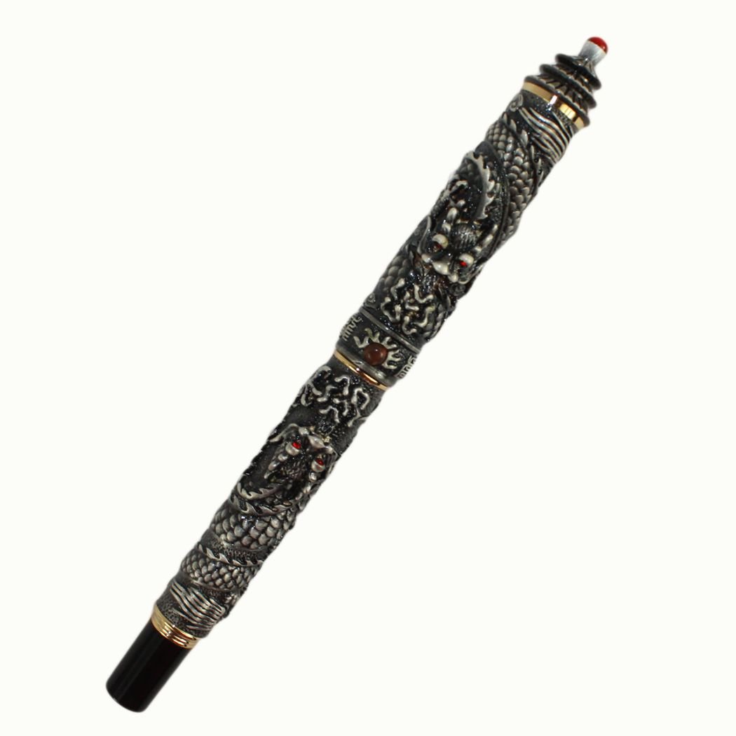 Gullor Jinhao 'Temple Of Heaven' Füllfederhalter – Antik Silber, Drachen-Design, Inkl. Schwarz-Patrone