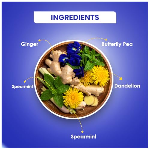 Image of BLUE TEA - Combo Pack - Belly Tea (30 Teabags) & Spearmint Herbal Tea (100 gm - 100 Cups) | Helps Manage Weight | PCOS Relief | Helps in Balancing Hormones | Caffeine Free | Zipper & Pet Jar