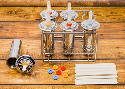 Ecozoi Stainless Steel Popsicle Molds, 6 Metal Ice Popsicle Makers, 30 Reusable Bamboo Sticks, 12 Silicone Seals And 1 Rack, Eco Popsicle Molds For Kids And Adults, 3 Oz Per Mold (Round) #TOP1